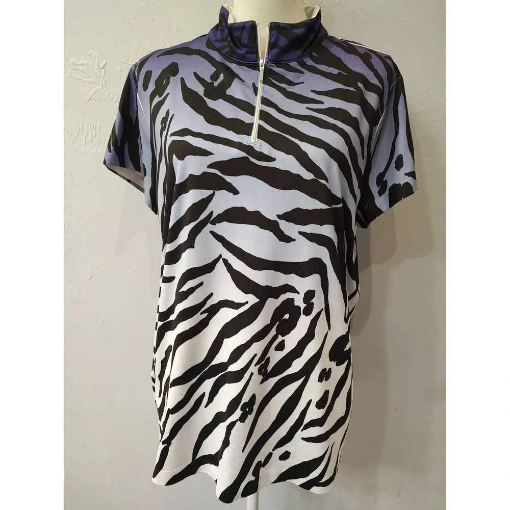 Chicos Purple Zebra Golf Athletic 1/4 Zip‎ Performance Top Women's Sz 3